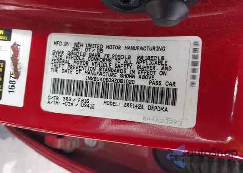 2009 Toyota Corolla Le из США, поврежденный, VIN 1NXBU40E09Z081020